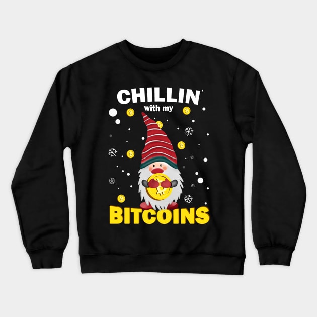 Funny Chillin With My Bitcoin Nordic Gnome Christmas Gift Crewneck Sweatshirt by dali